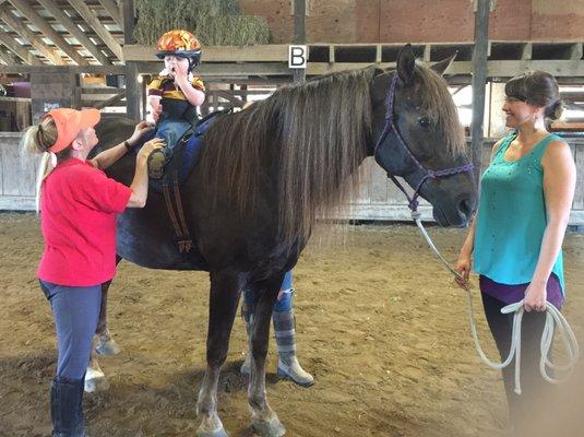 Talking.. the movement of the horse inspires the body and the brain.