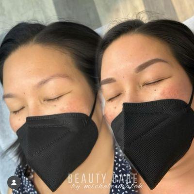 Left is before without any makeup and right is immediately after Nano Powder Brows