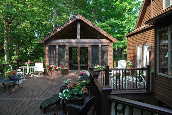 New pavilion outdoor kitchen, outdoor living room, pergola, decking in Cleveland, OH.