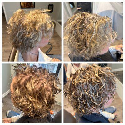 Single process color
 Low lights
 Curly Dry Cut