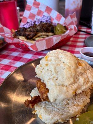 Classic Chicken Biscuit Sandwich and Pulled Pork Loaded Fries