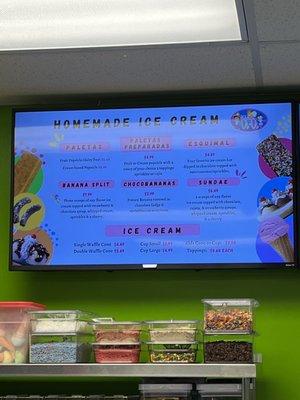 Ice cream menu