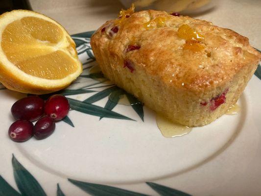 Cranberry orange bread with orange glaze