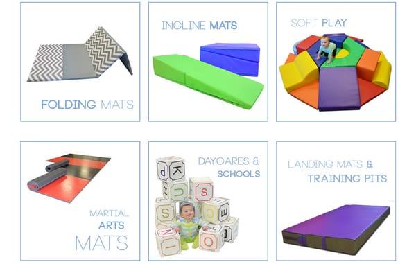 Highlights Folding Mats, Incline Mats, Soft Play Mats, Martial Arts Mats, Daycare and Schools products and Landing Mats