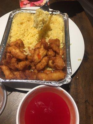 Sweet and sour chicken with fried rice