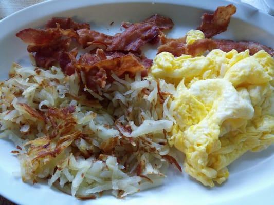 Two eggs, bacon, hash browns