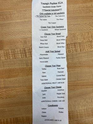 Deli Menu