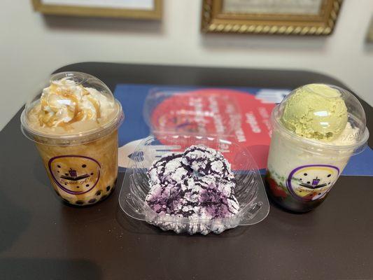 LEFT: Coffee Caramel Milkshake  MIDDLE: Ube Crinkles  RIGHR: Smashed Avocado