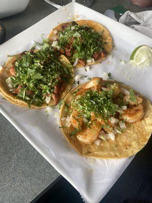 Al Pastor tacos (corn tortillas, pork, onion, cilantro and pineapple)