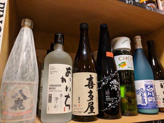 A snap shot of our sake section. We have pretty big selection, over 5 shelves full of different sake's and Japanese Wines!