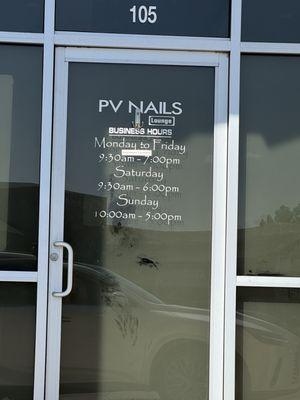 Hours for PV Nails