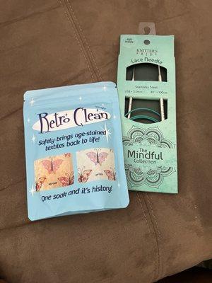 Retro clean needed for cleaning a delicate crochet bedspread. Knitting needles