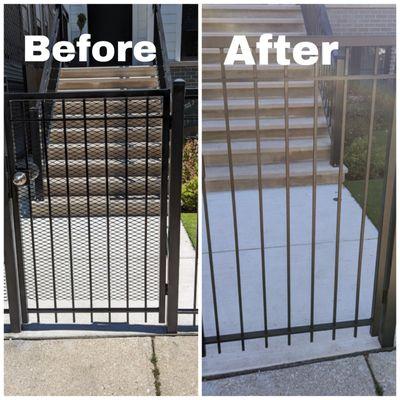 Metal gate security mesh welded and installed by Chicago Locksmiths. Upgrade your building metal gate security