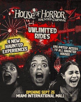 House of Horror 2024; Unlimited Rides, 4 New Haunted Experiences, and Free Parking.