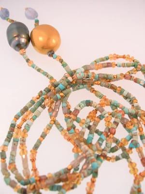 Our own Mansoor & Gore line: Turquoise, yellow diamonds, and a black Tahitian Pearl Drop.