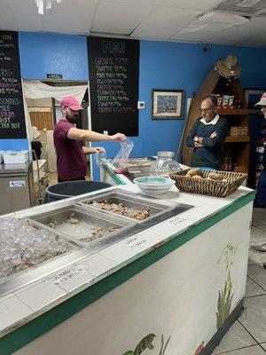 Shrimp counter and fresh fish.