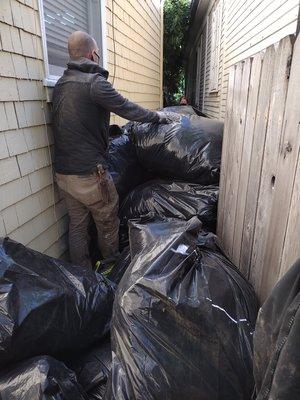 That's a lot of bags of insulation!  The homeowner now has a rodent free, nest free crawlspace that has been excluded.  Rodents no more!