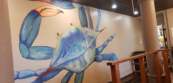 How bad could a restaurant be with this size blue crab on the wall?