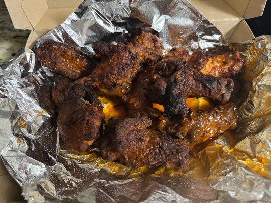 Burnt wings so I called, wasn't resolved bc "manager left for the day" that is probably why they are sending out crap food.