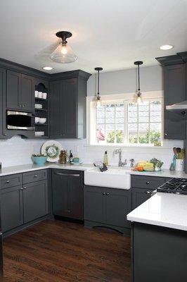 Dark Grey Cabinets White Quartz Counter-tops Kitchen Remodel in Mesa