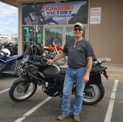 Tim is in town from South Dakota and decided to take advantage of the 2017 Kawasaki Versys X-300 with engine guards, hard sad...