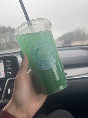 Blueberry lemonade boosted with green apple added