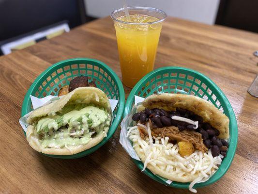 Arepas: Reina & Pabellon Passion Fruit Juice