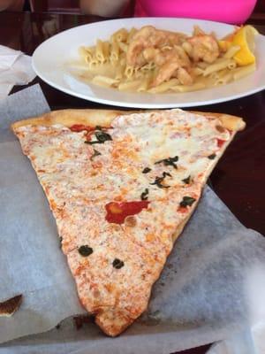 Nice big margherita thin pizza crust and shrimp francese.  Delicious.