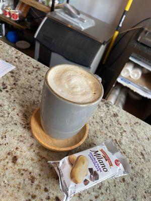 One of their delicious bars and a cappuccino, such good coffee and doesn't have the bitterness of other coffee shops.