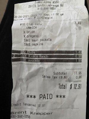 Receipt for poorly handled service