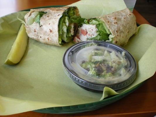 Turkey ranch wrap with broccoli slaw.