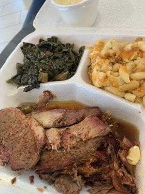 1 meat and 2 sides (brisket, greens and mac n cheese)