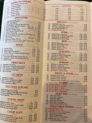 Latest menu prices.