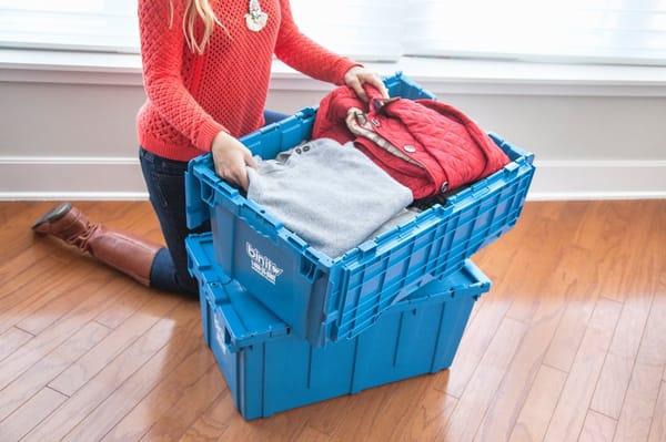 Each bin can hold up to 15 sweaters or 5 full winter jackets.