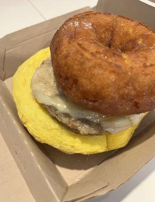 The PruneWich, two hot French Toast donuts, egg, cheese and sausage...cure that hangover!