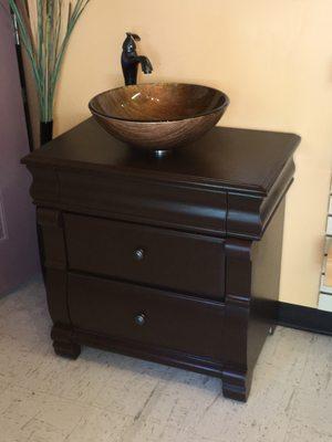 Turning antique nightstand into a Vessel Sink Vanity.