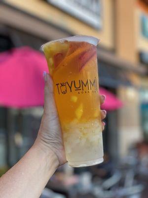 Paradise fruit tea with crystal boba and lychee jelly