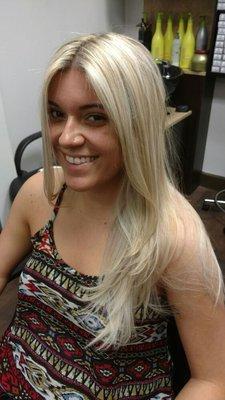 Champagne Blonde created using Full Highlights and Toner.