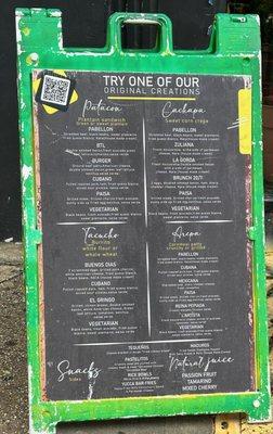 Patacon Pasao menu signboard