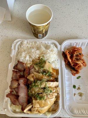 Roast pork and chicken over rice $8