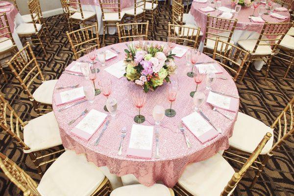 Pink Sequin Sparkly Square Table Overlay 72"x72"