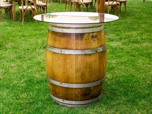 Wine Barrel Cocktail Table with Glass Top