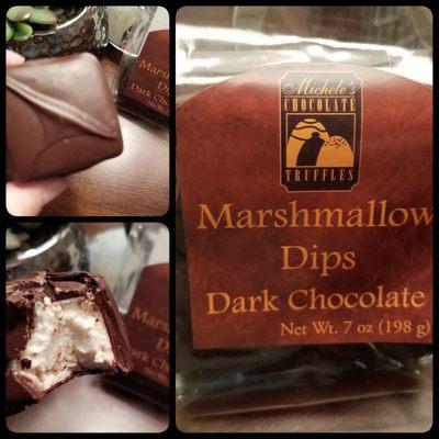 Dark chocolate covered marshmallows. Divine.