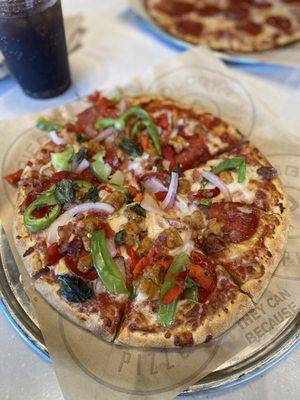 Stuffed pizza  Whole pizza is stuffed with cheese