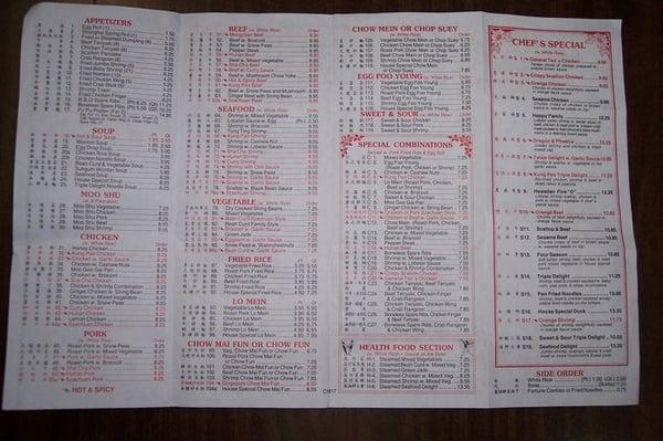 China One Take Out Menu 9/08