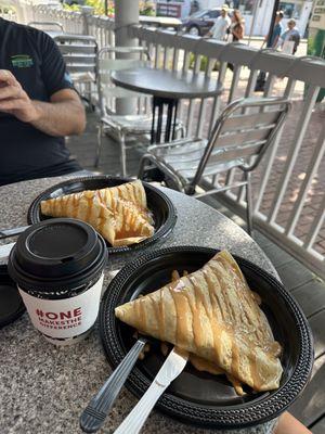 Cinnamon apple crepes. One with peanut butter, the other with caramel.