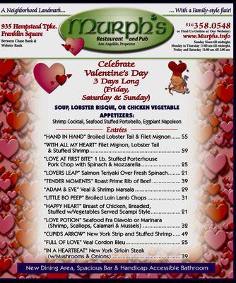 Valentine's Day menu