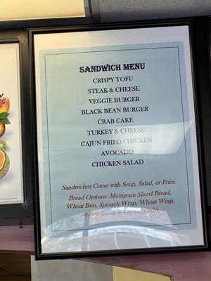 Sandwich menu