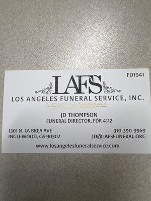 Business Card Los Angeles Funeral Service Inc.