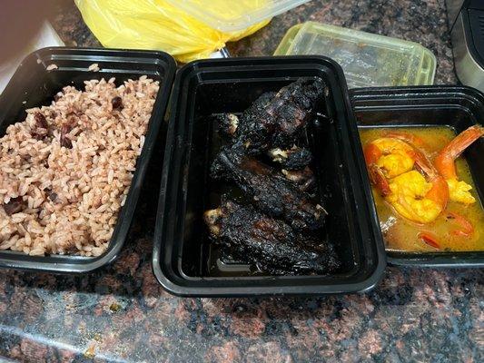 Side Rice & Peas Jerk Chicken Wings Curry Shrimp